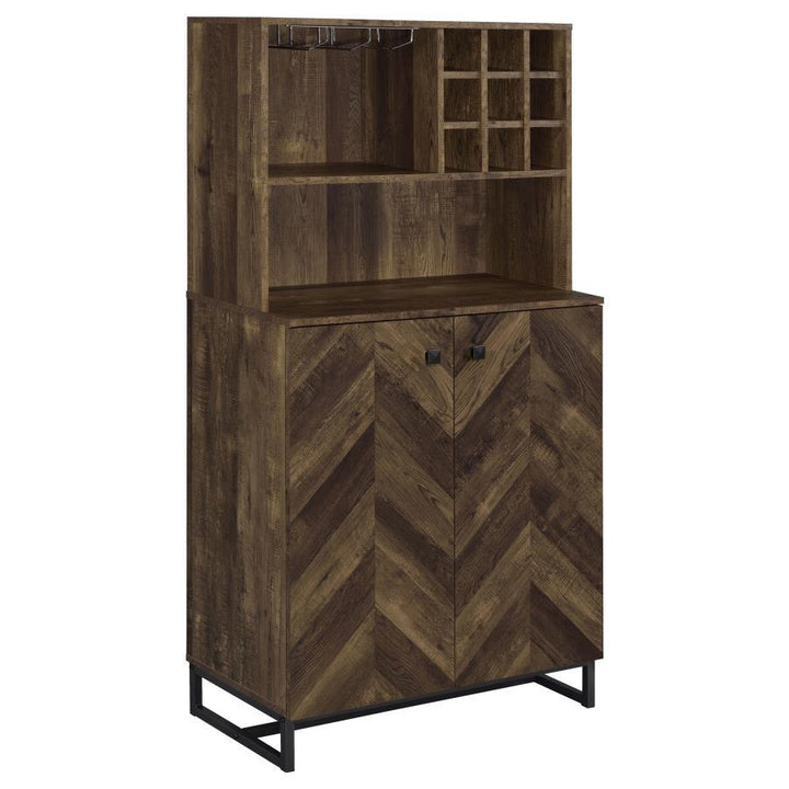 Mendoza - 2 Door Home Bar Cabinet Wine Storage - Rustic Oak Wine Cabinet modern furniture Contempo Furniture