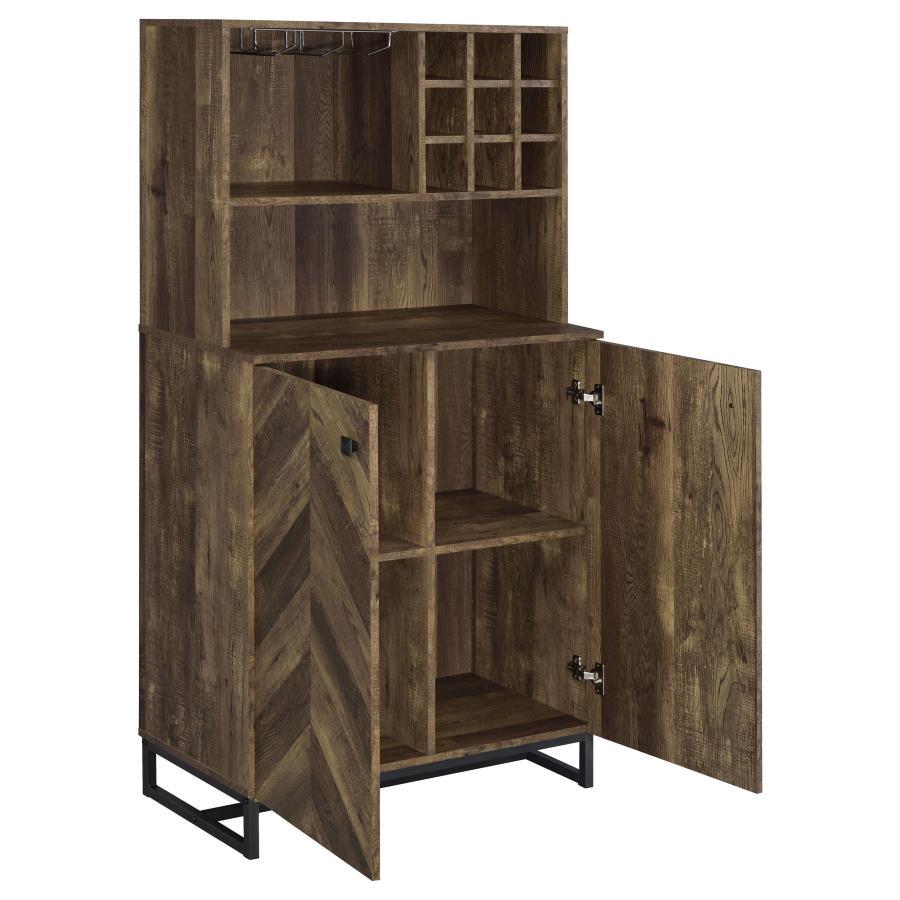 Mendoza - 2 Door Home Bar Cabinet Wine Storage - Rustic Oak Wine Cabinet modern furniture Contempo Furniture