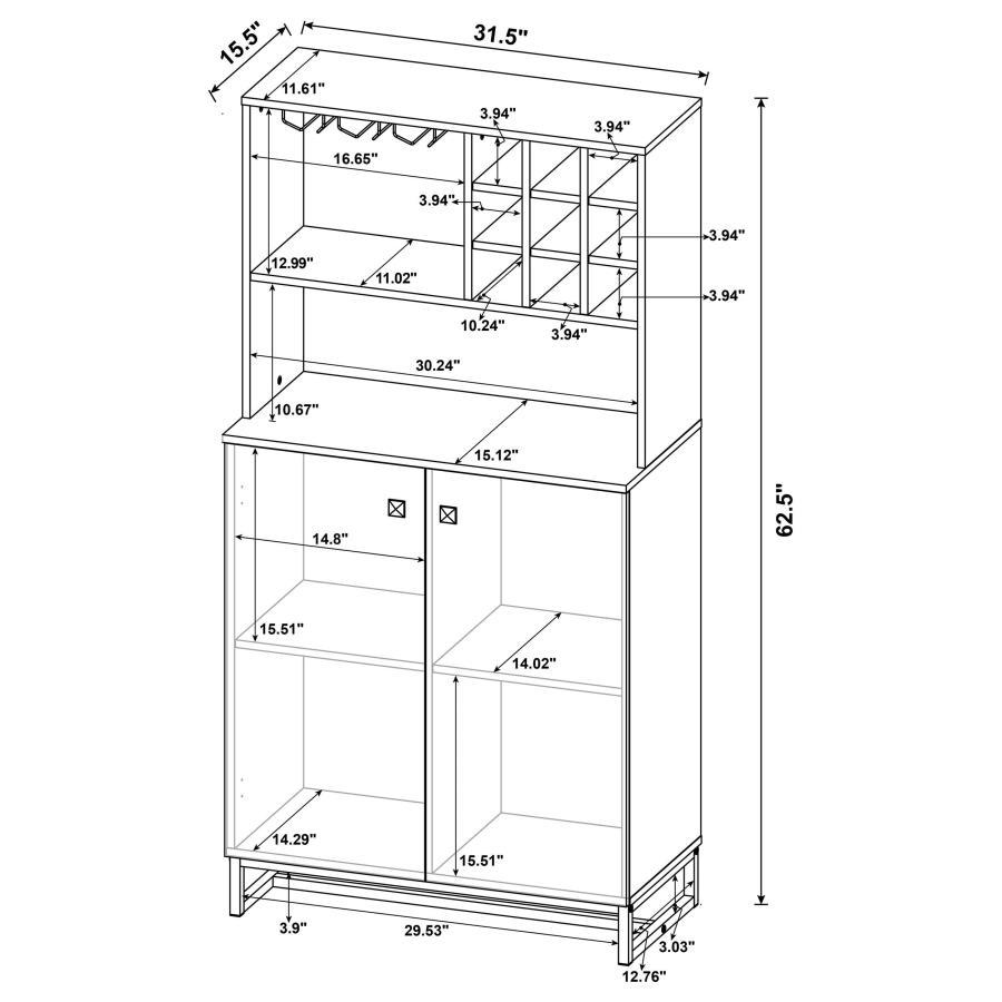 Mendoza - 2 Door Home Bar Cabinet Wine Storage - Rustic Oak Wine Cabinet modern furniture Contempo Furniture