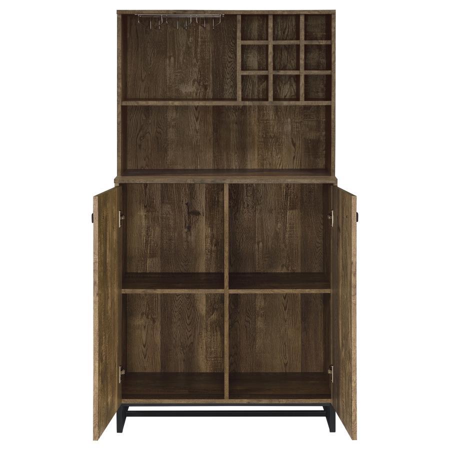 Mendoza - 2 Door Home Bar Cabinet Wine Storage - Rustic Oak Wine Cabinet modern furniture Contempo Furniture