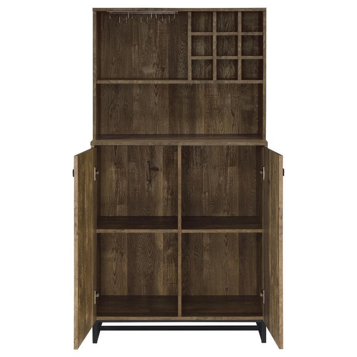 Mendoza - 2 Door Home Bar Cabinet Wine Storage - Rustic Oak Wine Cabinet modern furniture Contempo Furniture