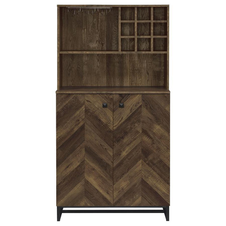 Mendoza - 2 Door Home Bar Cabinet Wine Storage - Rustic Oak Wine Cabinet modern furniture Contempo Furniture