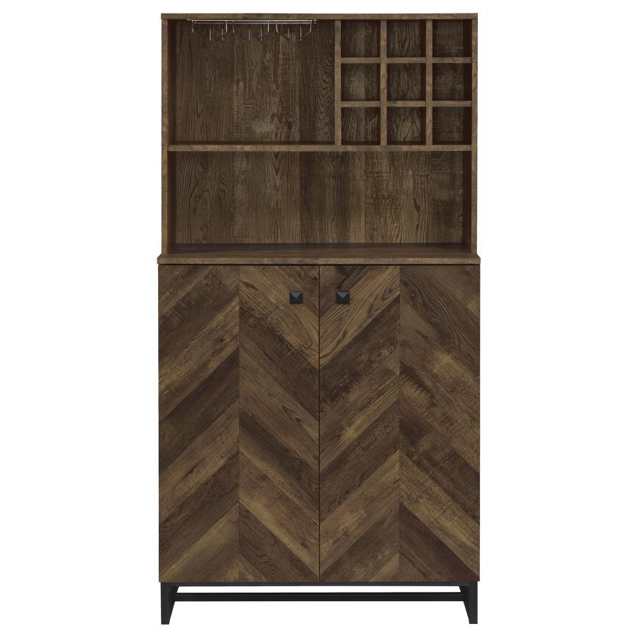 Mendoza - 2 Door Home Bar Cabinet Wine Storage - Rustic Oak Wine Cabinet modern furniture Contempo Furniture