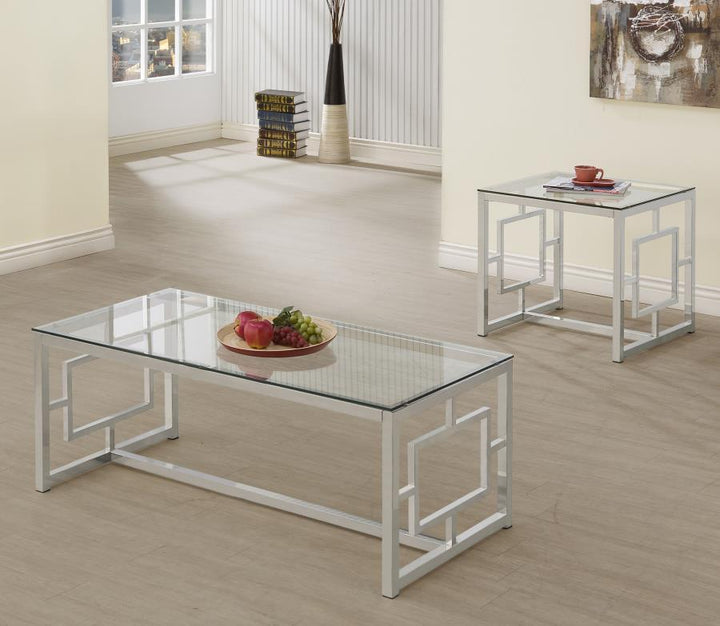 Merced - 2 Piece Rectangular Coffee And End Table Set - Nickel Table Set modern furniture Contempo Furniture