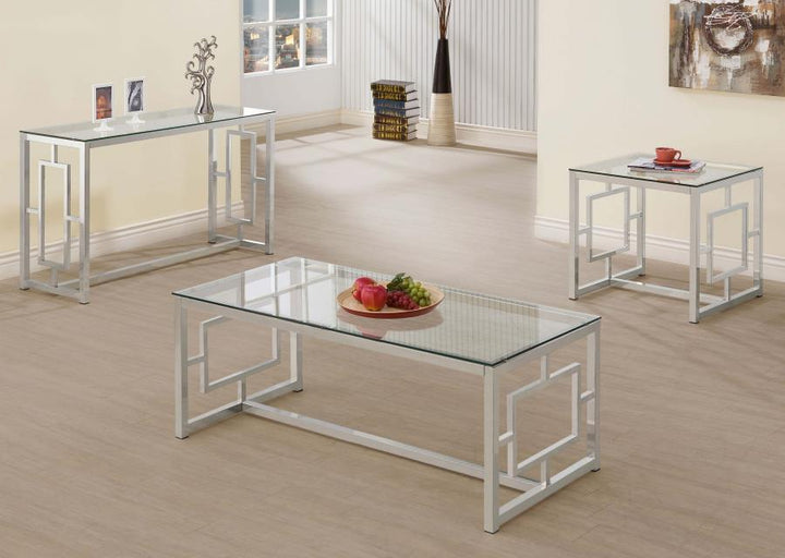 Merced - Rectangular Glass Top Coffee Table - Nickel Coffee Table modern furniture Contempo Furniture