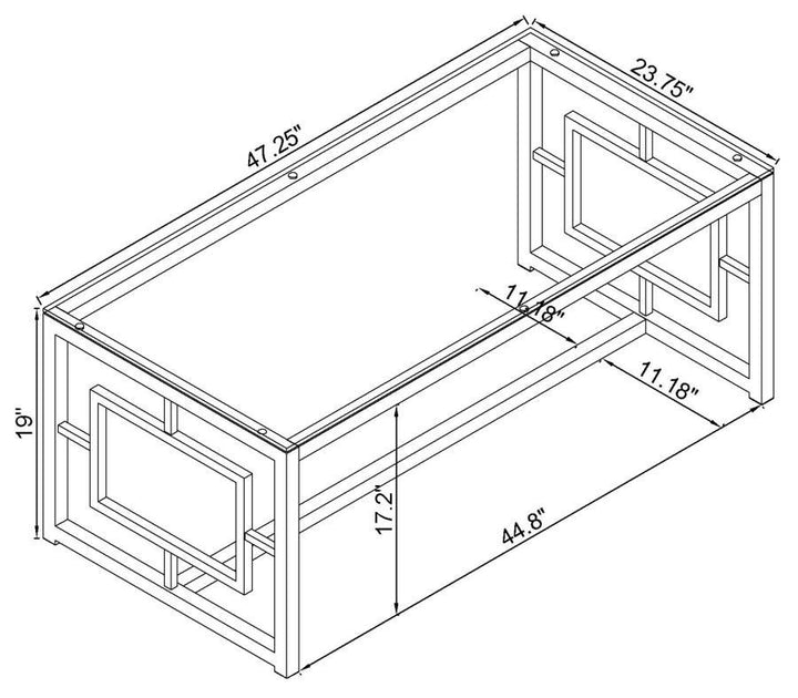 Merced - Rectangular Glass Top Coffee Table - Nickel Coffee Table modern furniture Contempo Furniture