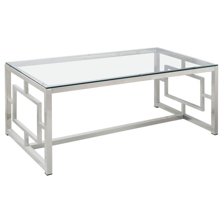 Merced - Rectangular Glass Top Coffee Table - Nickel Coffee Table modern furniture Contempo Furniture