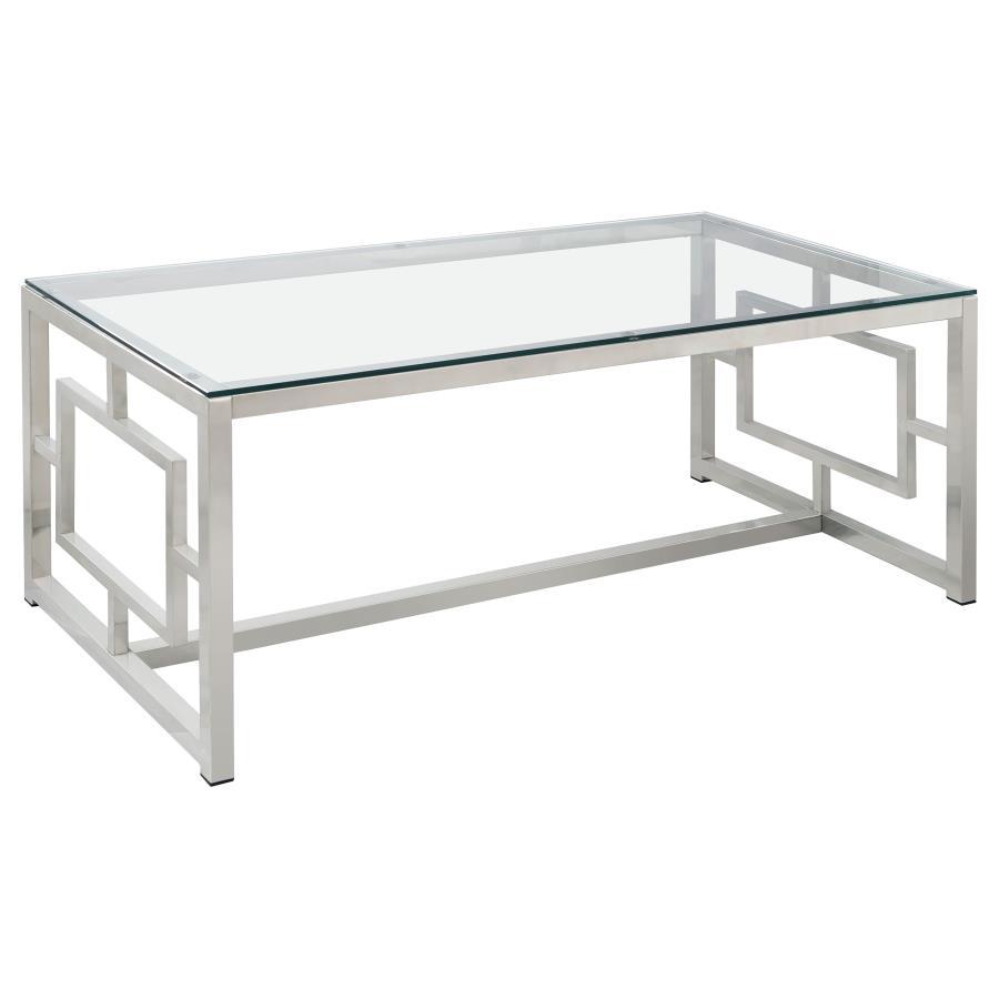 Merced - Rectangular Glass Top Coffee Table - Nickel Coffee Table modern furniture Contempo Furniture