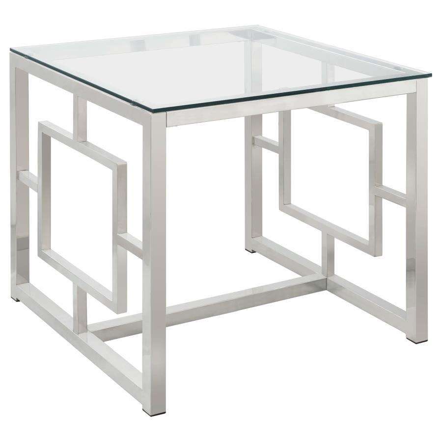 Merced - Square Glass Top Side End Table - Nickel End Table modern furniture Contempo Furniture
