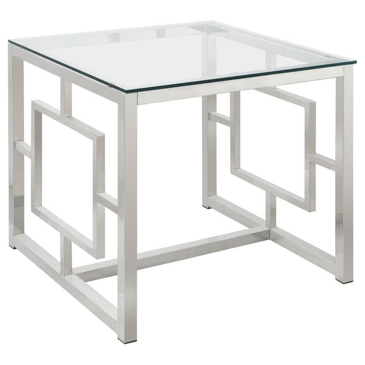 Merced - Square Glass Top Side End Table - Nickel End Table modern furniture Contempo Furniture