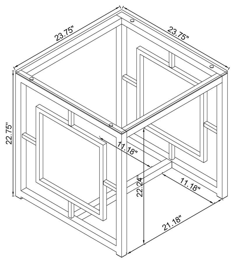 Merced - Square Glass Top Side End Table - Nickel End Table modern furniture Contempo Furniture