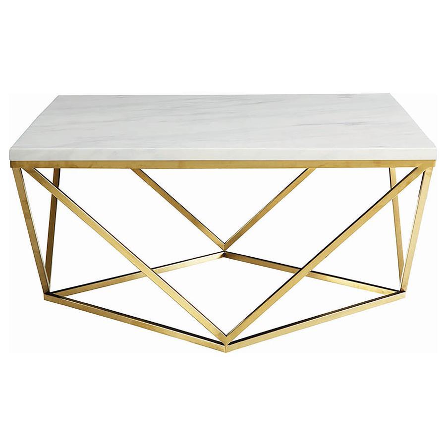 Meryl - Square Faux Marble Top Coffee Table - White And Gold Coffee Table modern furniture Contempo Furniture