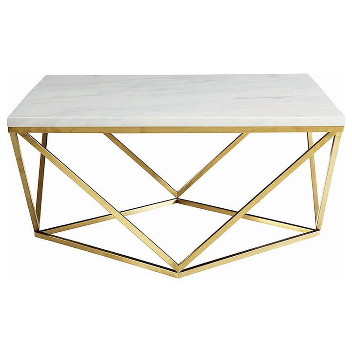 Meryl - Square Faux Marble Top Coffee Table - White And Gold Coffee Table modern furniture Contempo Furniture