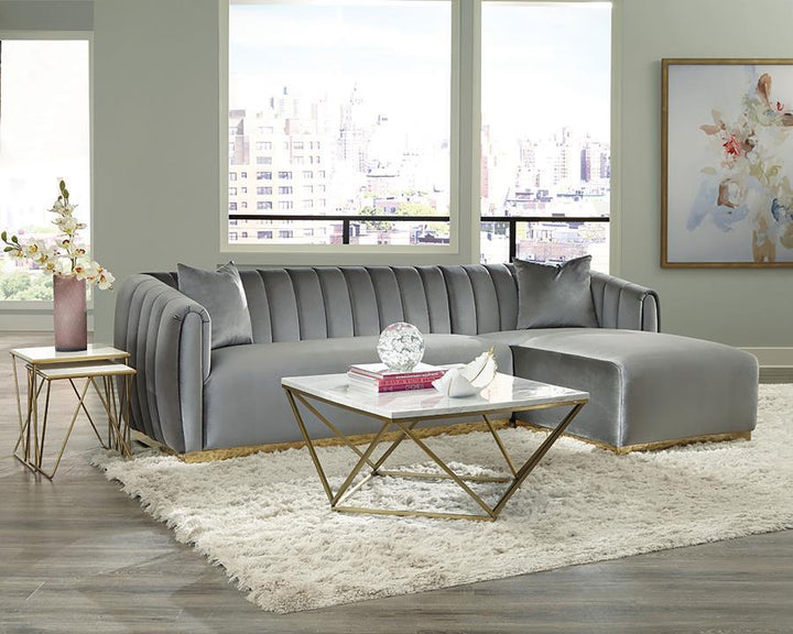 Meryl - Square Faux Marble Top Coffee Table - White And Gold Coffee Table modern furniture Contempo Furniture