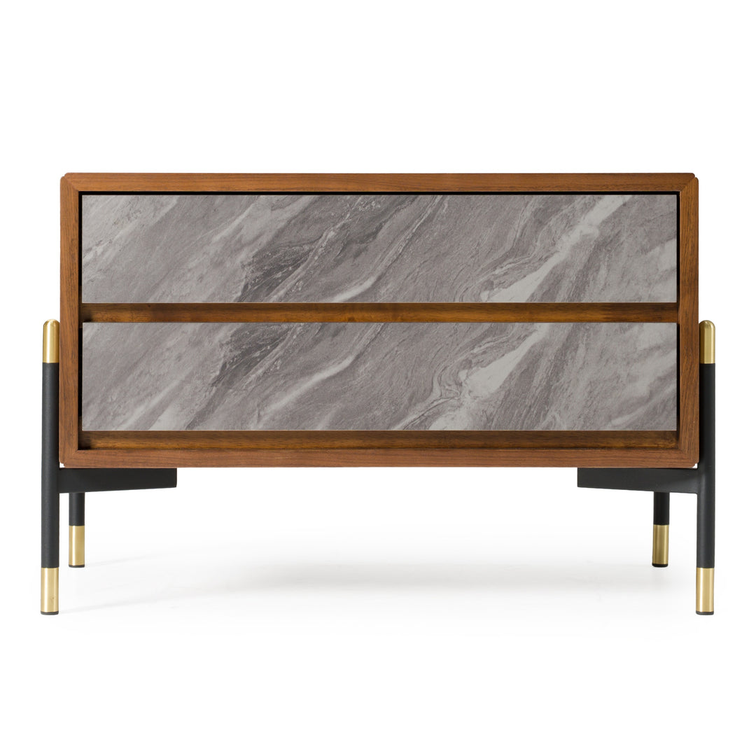 Metcalf  Mid-Century Walnut & Grey Nightstand
