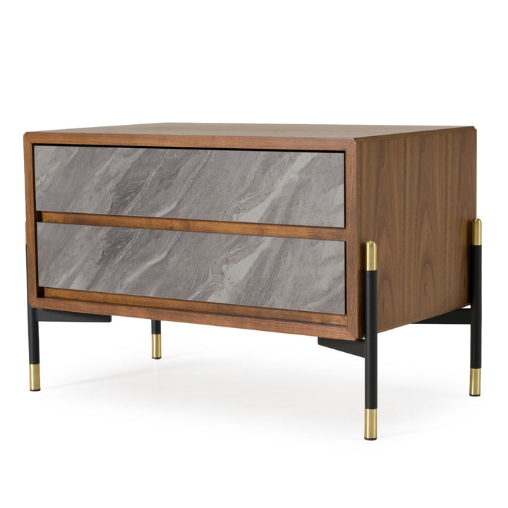 Metcalf  Mid-Century Walnut & Grey Nightstand