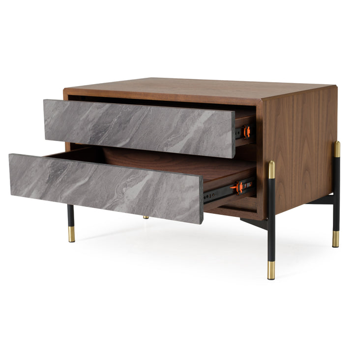 Metcalf  Mid-Century Walnut & Grey Nightstand
