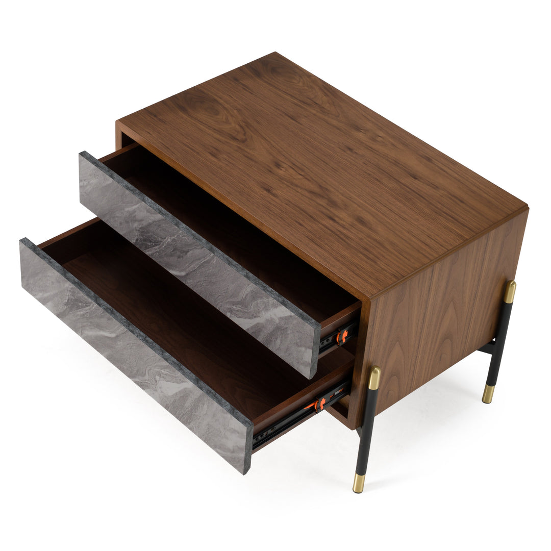 Metcalf  Mid-Century Walnut & Grey Nightstand