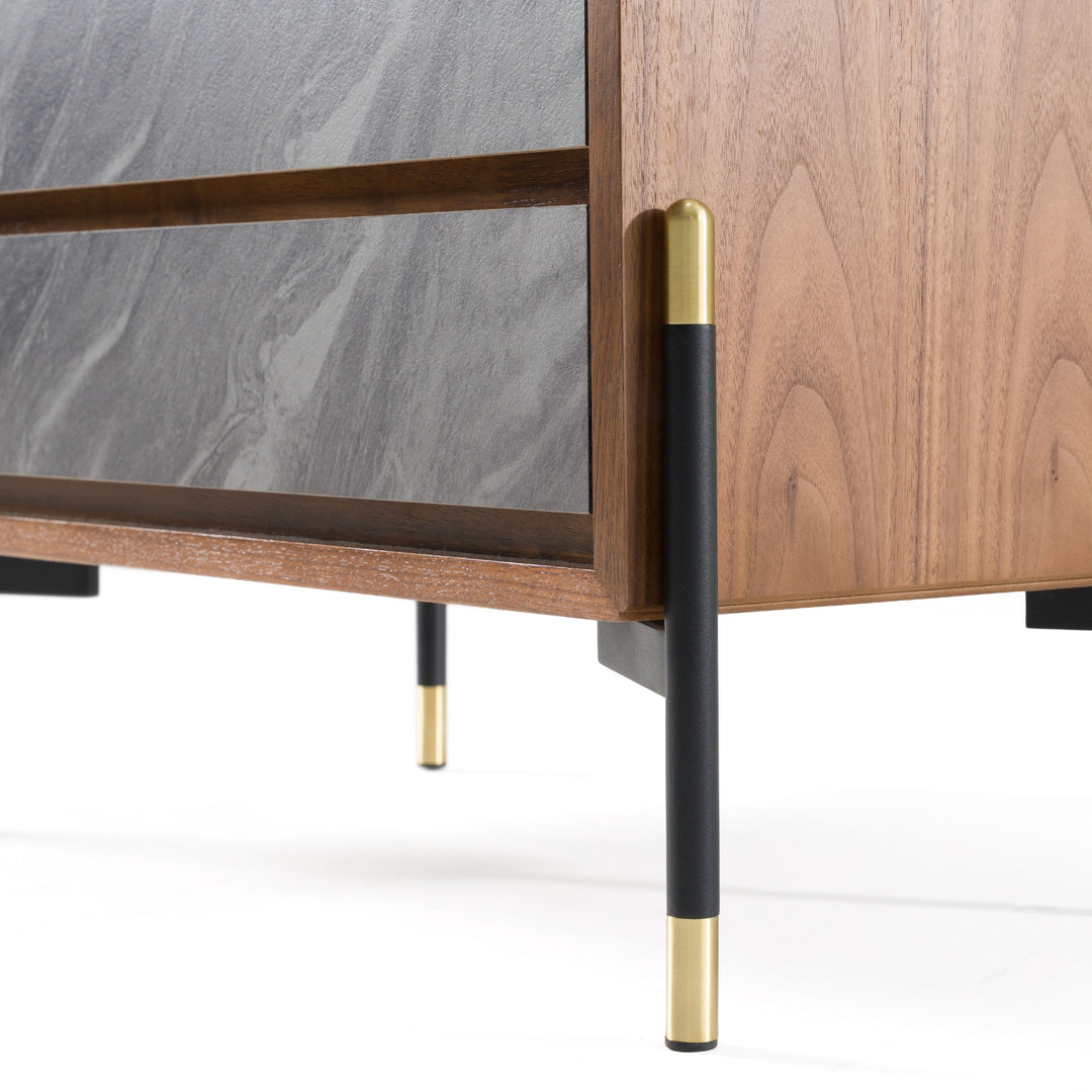 Metcalf  Mid-Century Walnut & Grey Nightstand