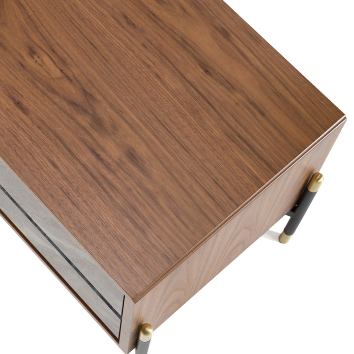 Metcalf  Mid-Century Walnut & Grey Nightstand