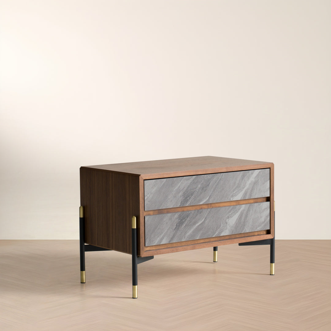 Metcalf - Mid-Century Walnut & Grey Nightstand