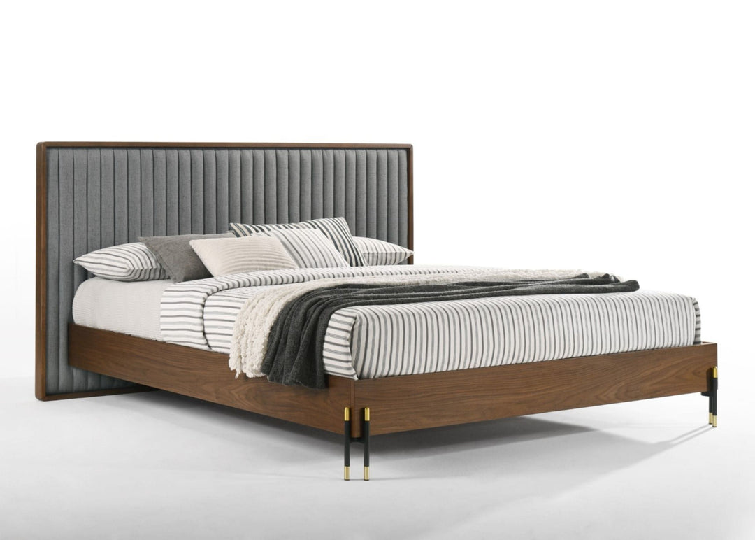 Metcalf - Eastern King Mid-Century Walnut & Grey Bed