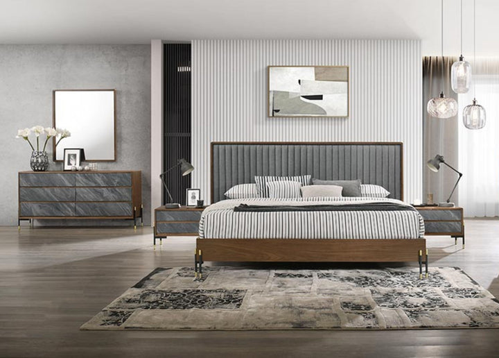 Metcalf - California King Mid-Century Walnut  and  Grey Bedroom Set