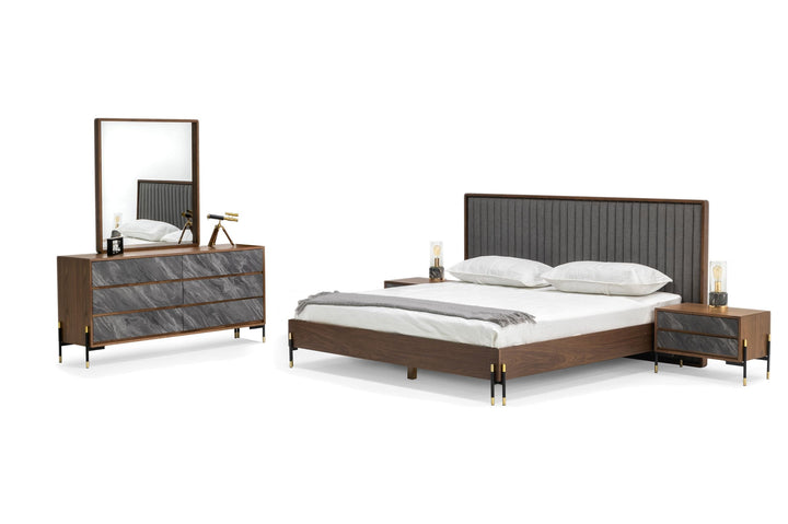 Metcalf - California King Mid-Century Walnut &amp; Grey Bedroom Set