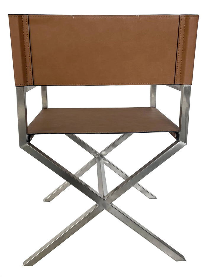 Modus Furniture Jvhh63 One Modern Coastal Directors Dining Arm Chair In Cognac And Brushed Stainless Steel