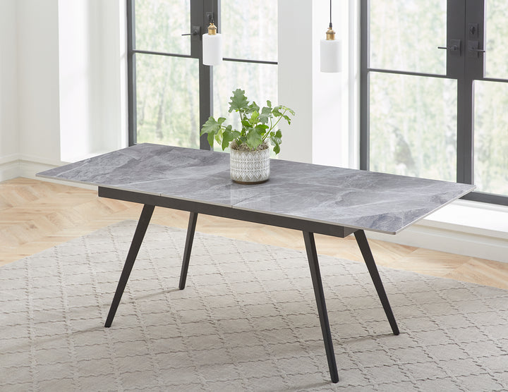 Modus Furniture Lelb60 Lucia Extendable Stone Top Metal Leg Dining Table In Piedra And Black