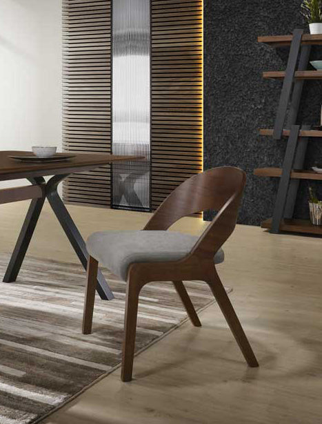 Runyon Modern Walnut  and  Grey Fabric Dining Chair 