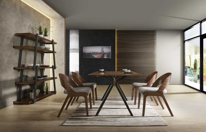 Runyon Modern Walnut &amp; Grey Fabric Dining Chair (Set of 2)