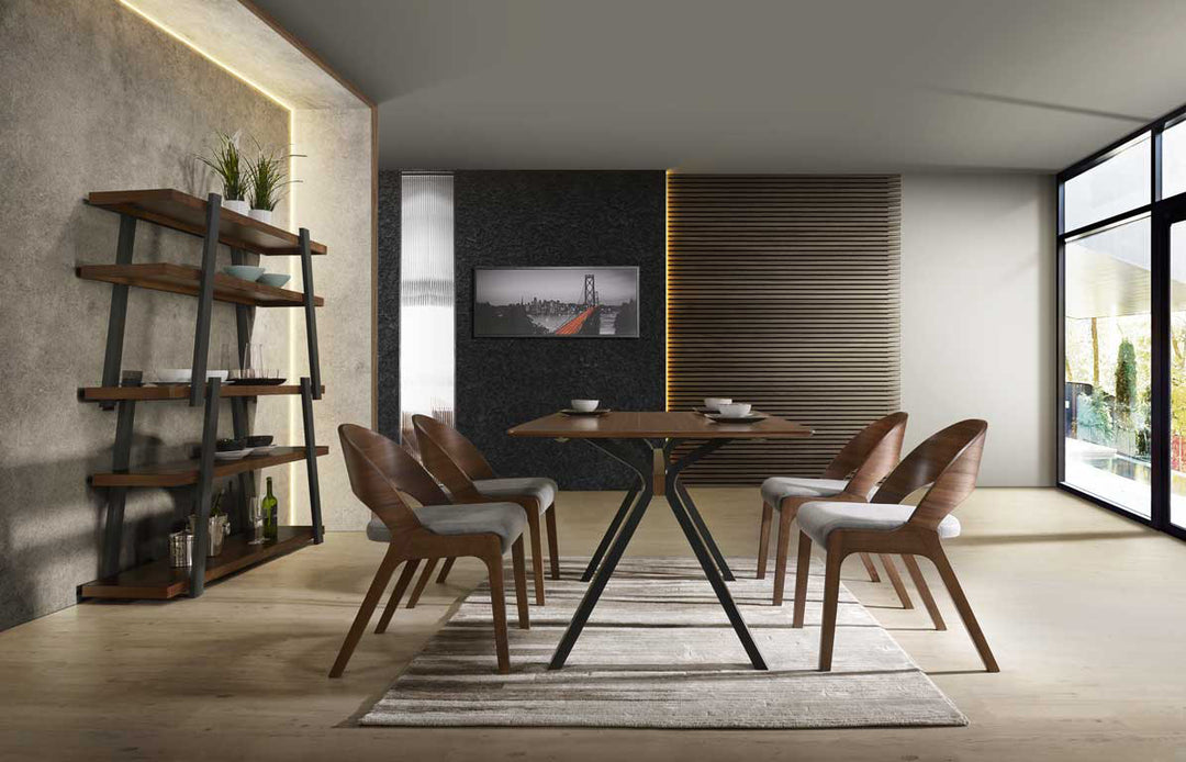 Runyon Modern Walnut  and  Grey Fabric Dining Chair 