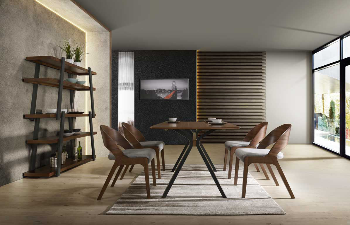 Runyon Modern Walnut  and  Grey Fabric Dining Chair 