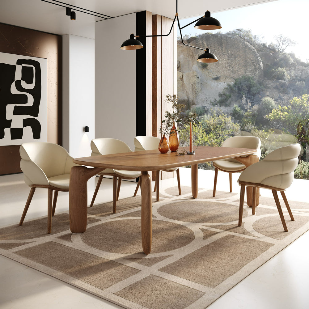 Michael - Mid-Century Modern Beige Vegan Leather + Walnut Dining Chair - View 2