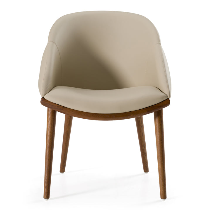 Michael - Mid-Century Modern Beige Vegan Leather + Walnut Dining Chair