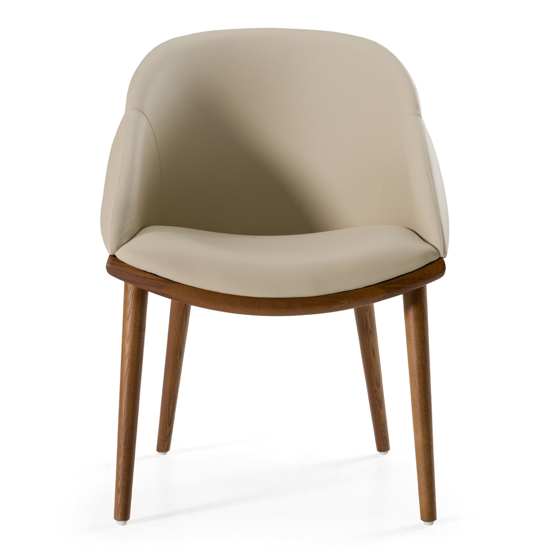 Michael - Mid-Century Modern Beige Vegan Leather + Walnut Dining Chair