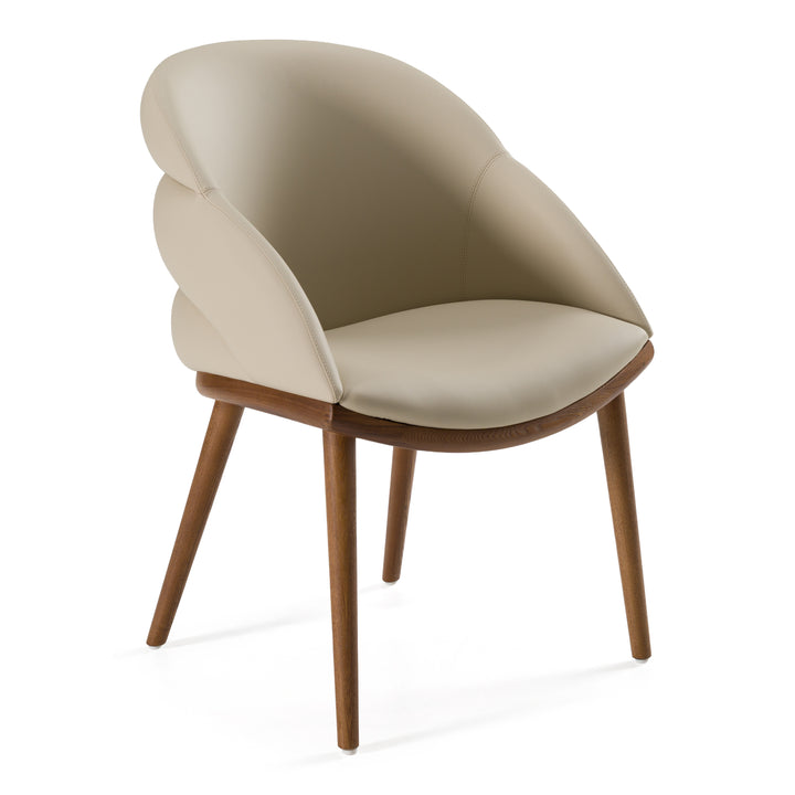 Michael - Mid-Century Modern Beige Vegan Leather + Walnut Dining Chair