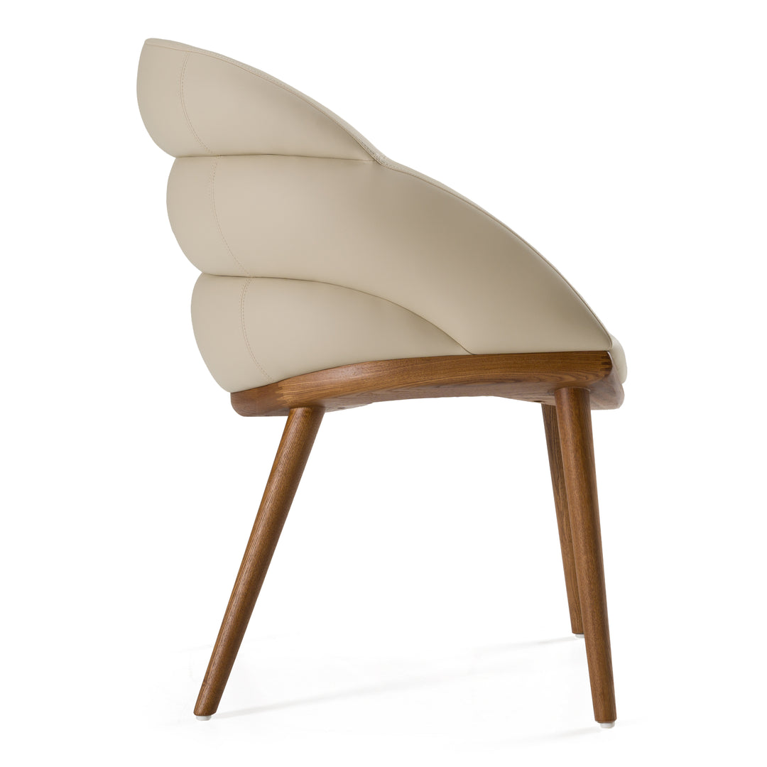 Michael - Mid-Century Modern Beige Vegan Leather + Walnut Dining Chair
