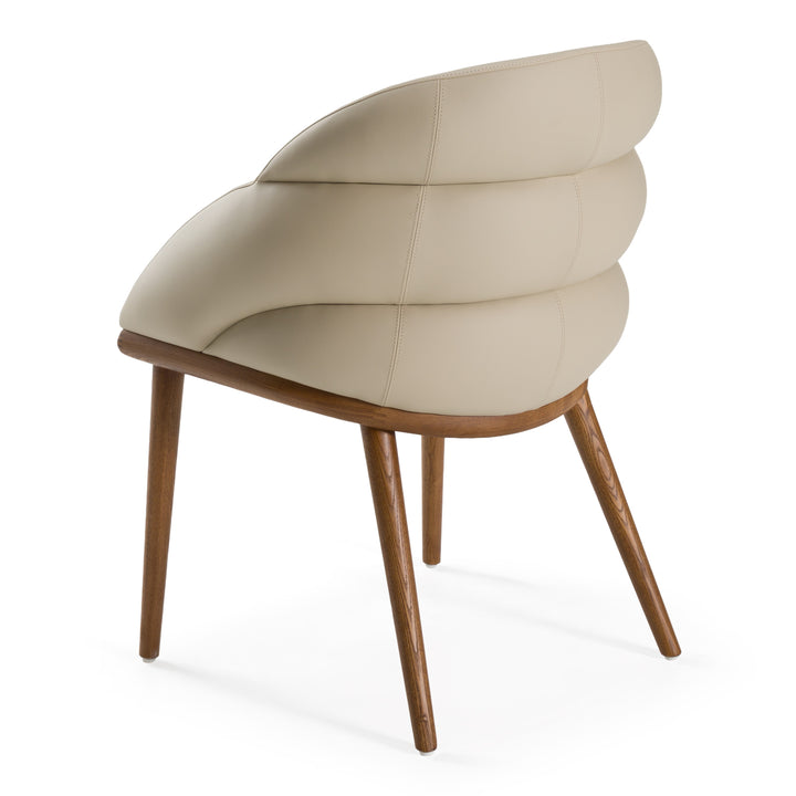 Michael - Mid-Century Modern Beige Vegan Leather + Walnut Dining Chair