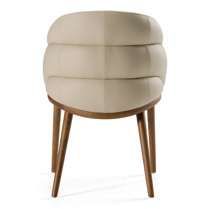 Michael - Mid-Century Modern Beige Vegan Leather + Walnut Dining Chair