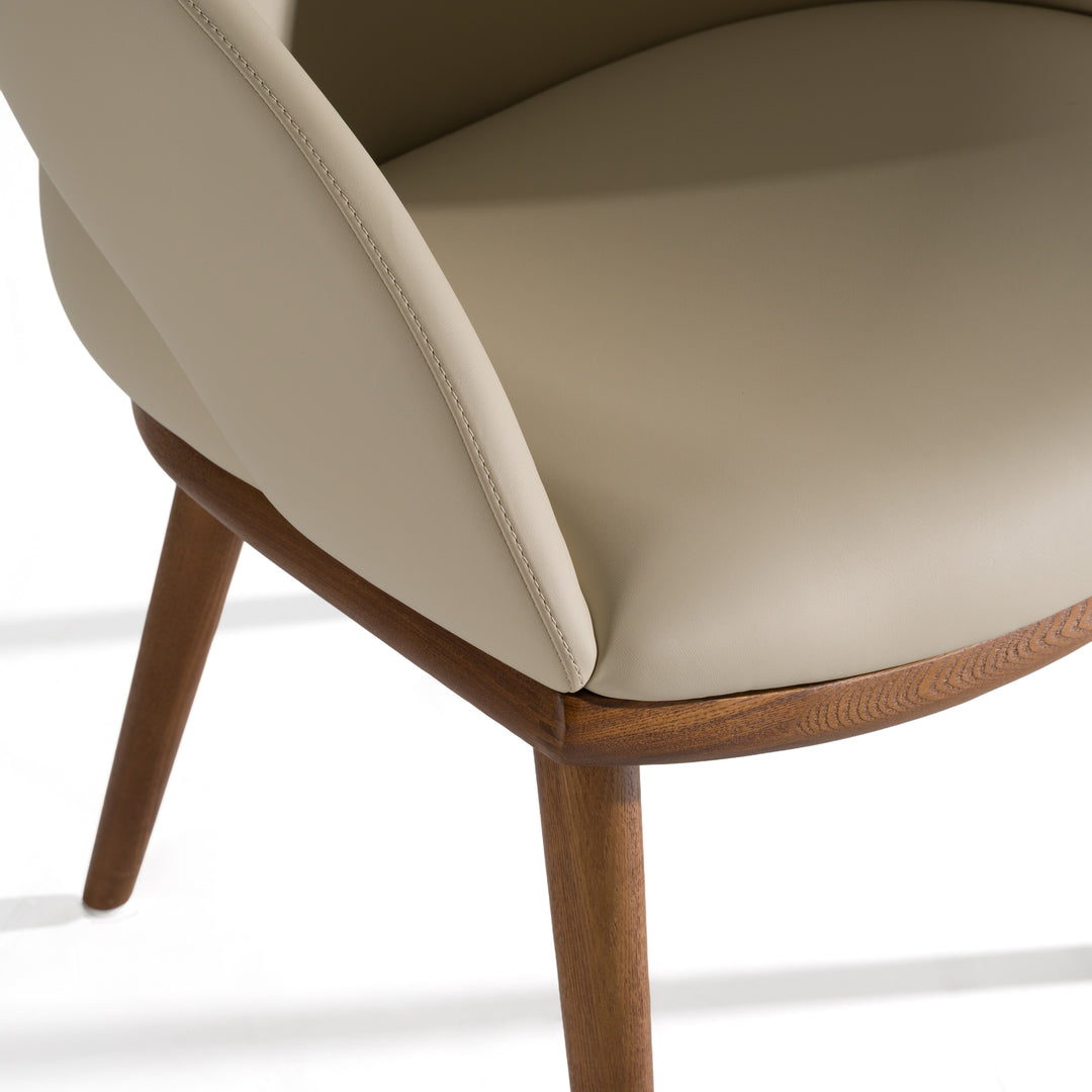 Michael - Mid-Century Modern Beige Vegan Leather + Walnut Dining Chair
