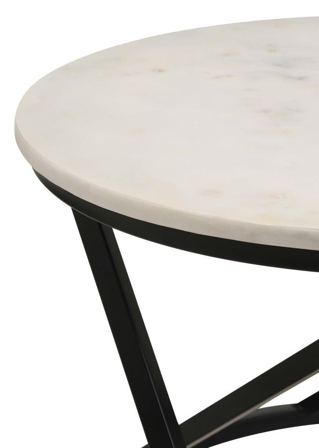 Miguel - Round Marble Top Coffee Table - White And Black Coffee Table modern furniture Contempo Furniture