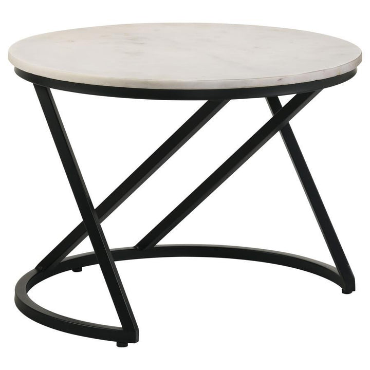 Miguel - Round Marble Top Coffee Table - White And Black Coffee Table modern furniture Contempo Furniture