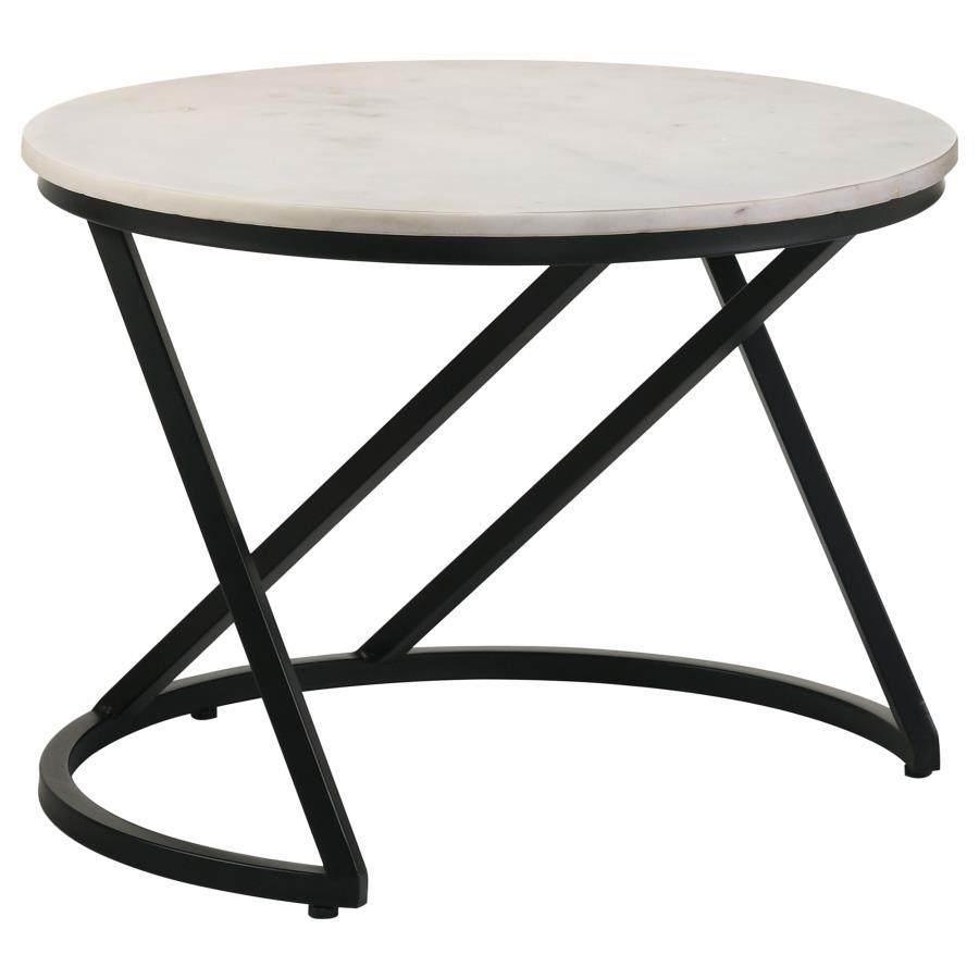 Miguel - Round Marble Top Coffee Table - White And Black Coffee Table modern furniture Contempo Furniture