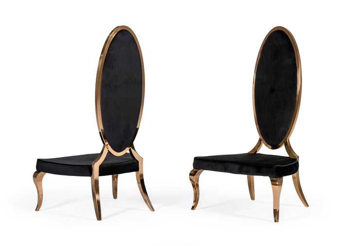 Mills - Modern Black Velvet Rosegold Dining Chair Set of 2