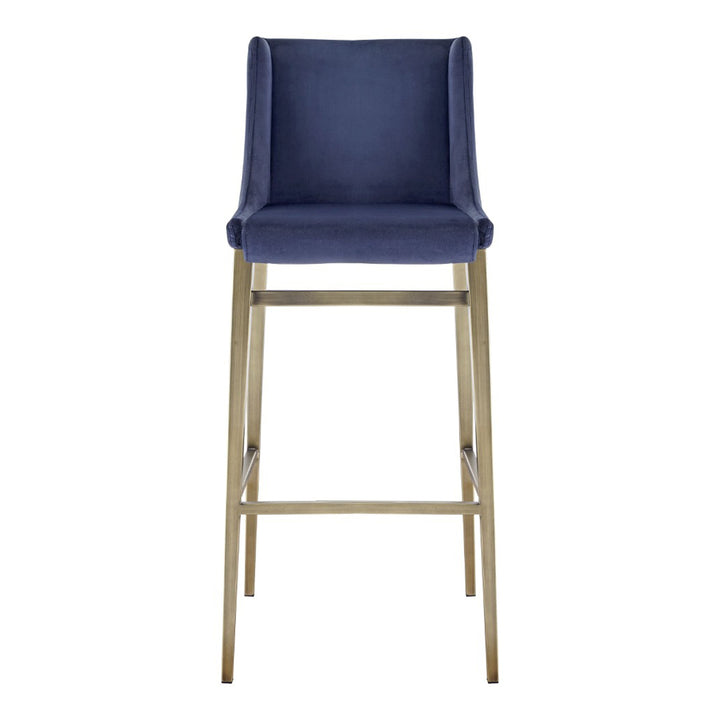 Mimi - Contemporary Blue Velvet + Brass Counter Stool (Set of 2)