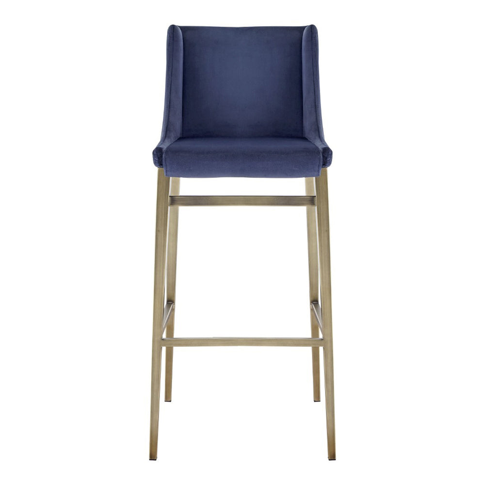 Mimi - Contemporary Blue Velvet + Brass Counter Stool (Set of 2)