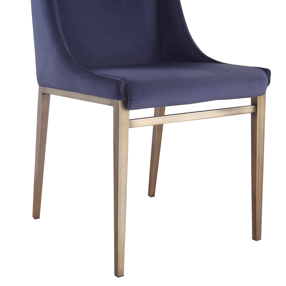 Mimi - Contemporary Blue Velvet & Antique Brass Dining Chair (Set of 2)