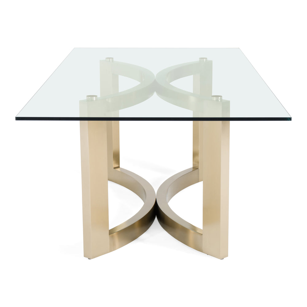 Mingus - Modern Glass + Brushed Brass Rectangualr Dining Table - View 5
